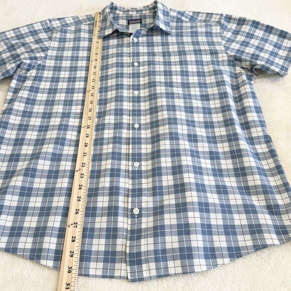 Patagonia Button Down Shirt Mens XL Blue Plaid Fezzman Organic Cotton Blend - Picture 9 of 11